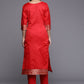 Ahalyaa Women Red Ethnic Motifs Kurta with Trousers | Swadesiicart