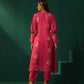 trueBrowns Pink Floral Viscose Silk Round Neck Puff Sleeve Kurta Pant Set | Swadesiicart