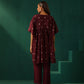 trueBrowns Wine Diamond Viscose Silk Waist Sleeve Gathered Co-ord Set - Swadesiicart
