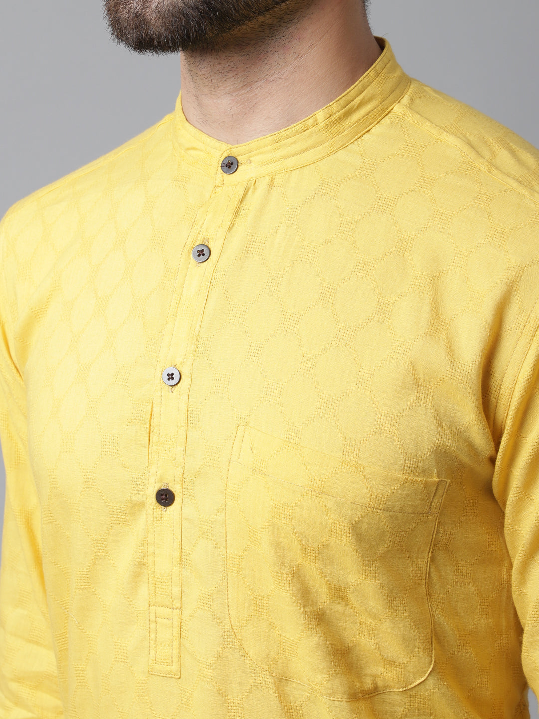 Even Apparels Yellow Pure Cotton Kurta With Band Collar | Swadesiicart
