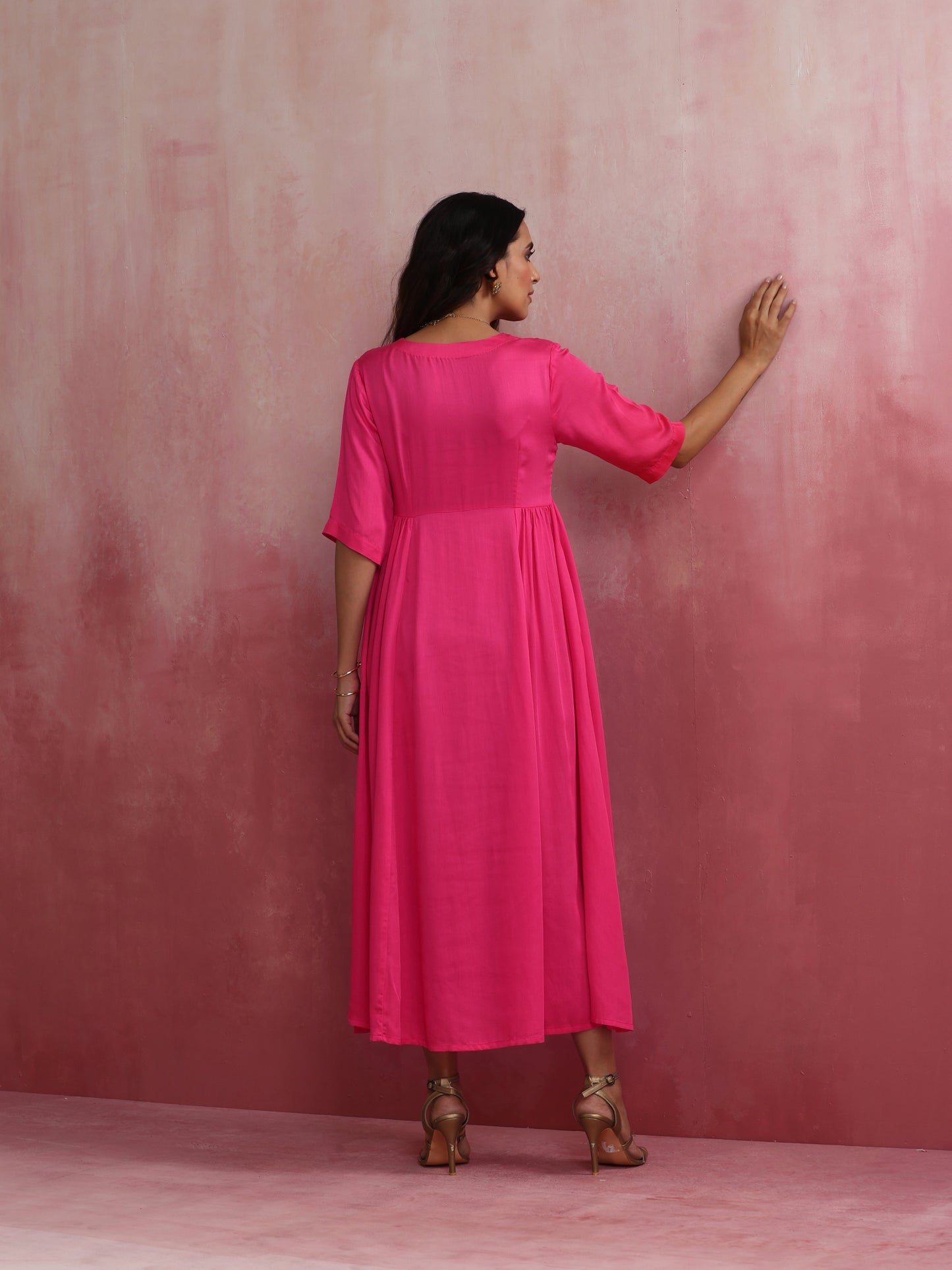 trueBrowns Modal Pink Dress | Swadesiicart