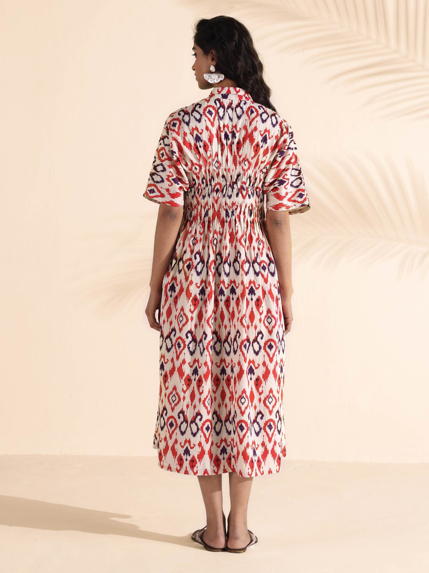 trueBrowns Carrot Cotton Ikat Dress | Swadesiicart