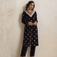 trueBrowns Wine Velvet Floral Embroidered Kurta Pant Dupatta Set | Swadesiicart