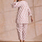 trueBrowns Pink Brown Buta On White Block Print Cotton Baggy Sleeve Co-Ord Set - Swadesiicart