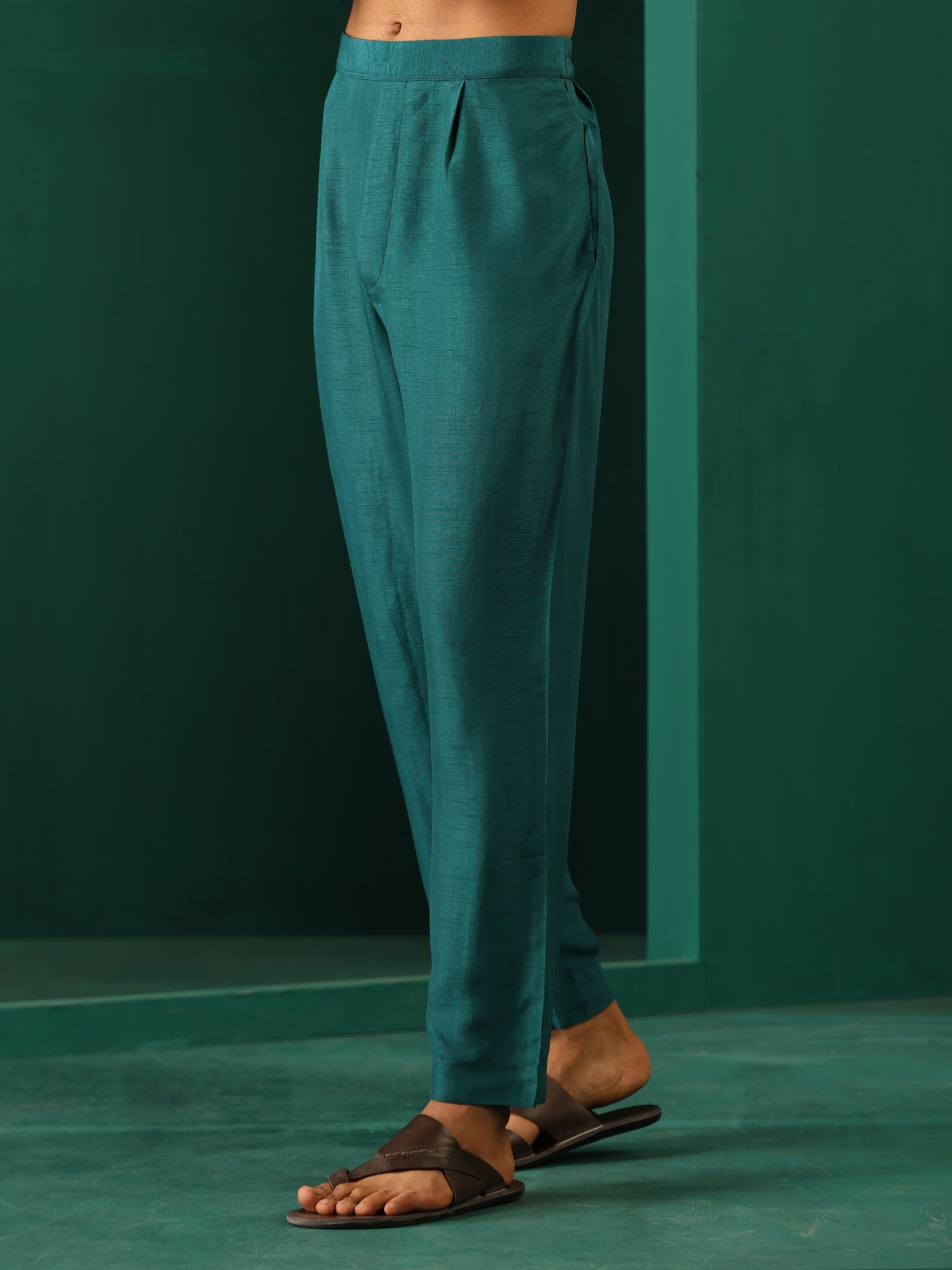 trueBrowns Men's Teal Silk Co-ord Set - Swadesiicart