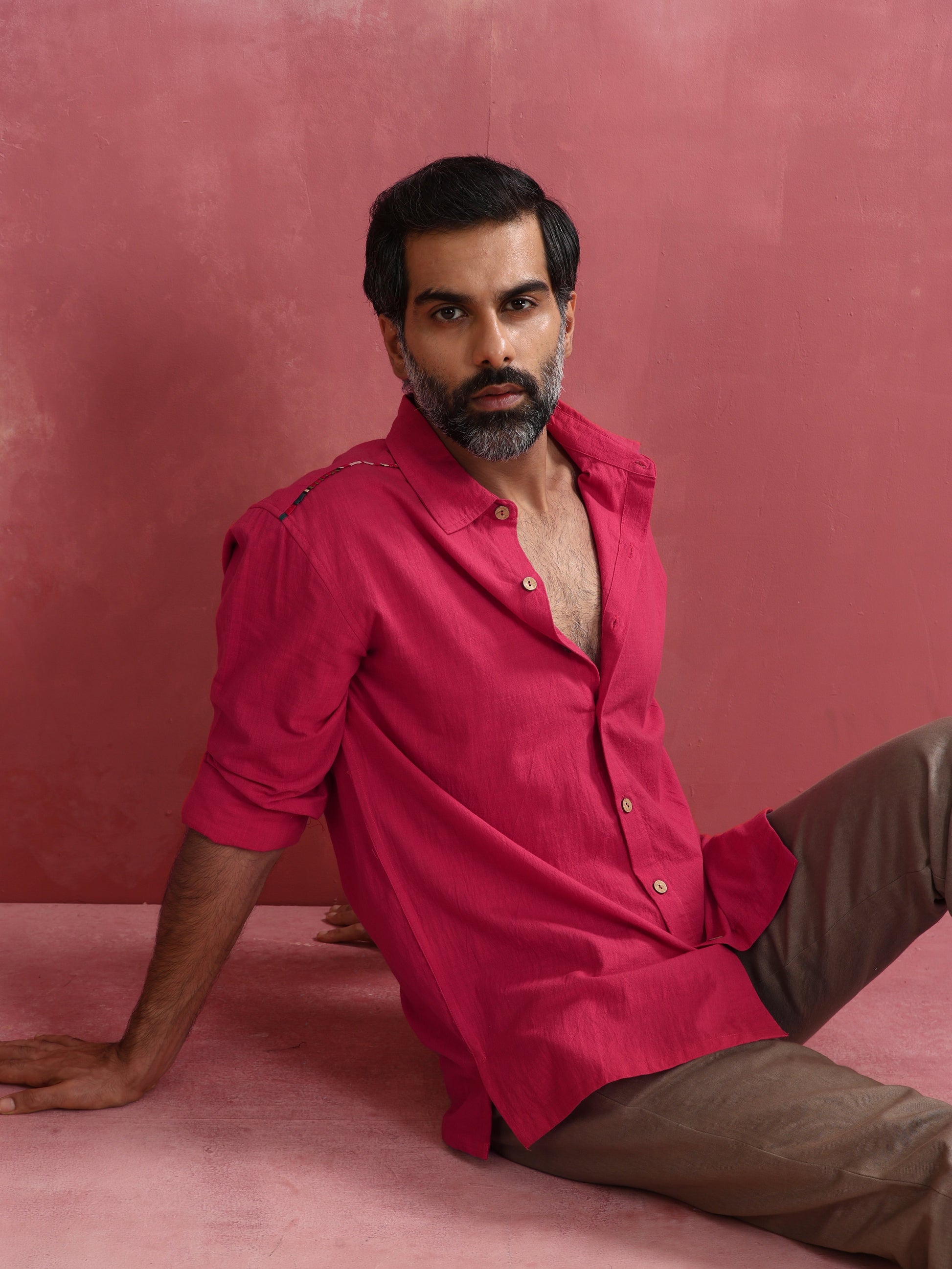 trueBrowns Men's Pink Cotton Shirt | Swadesiicart