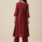 trueBrowns Ruby Wine Slub Texture Back Pleat Kurta Pant Set | Swadesiicart