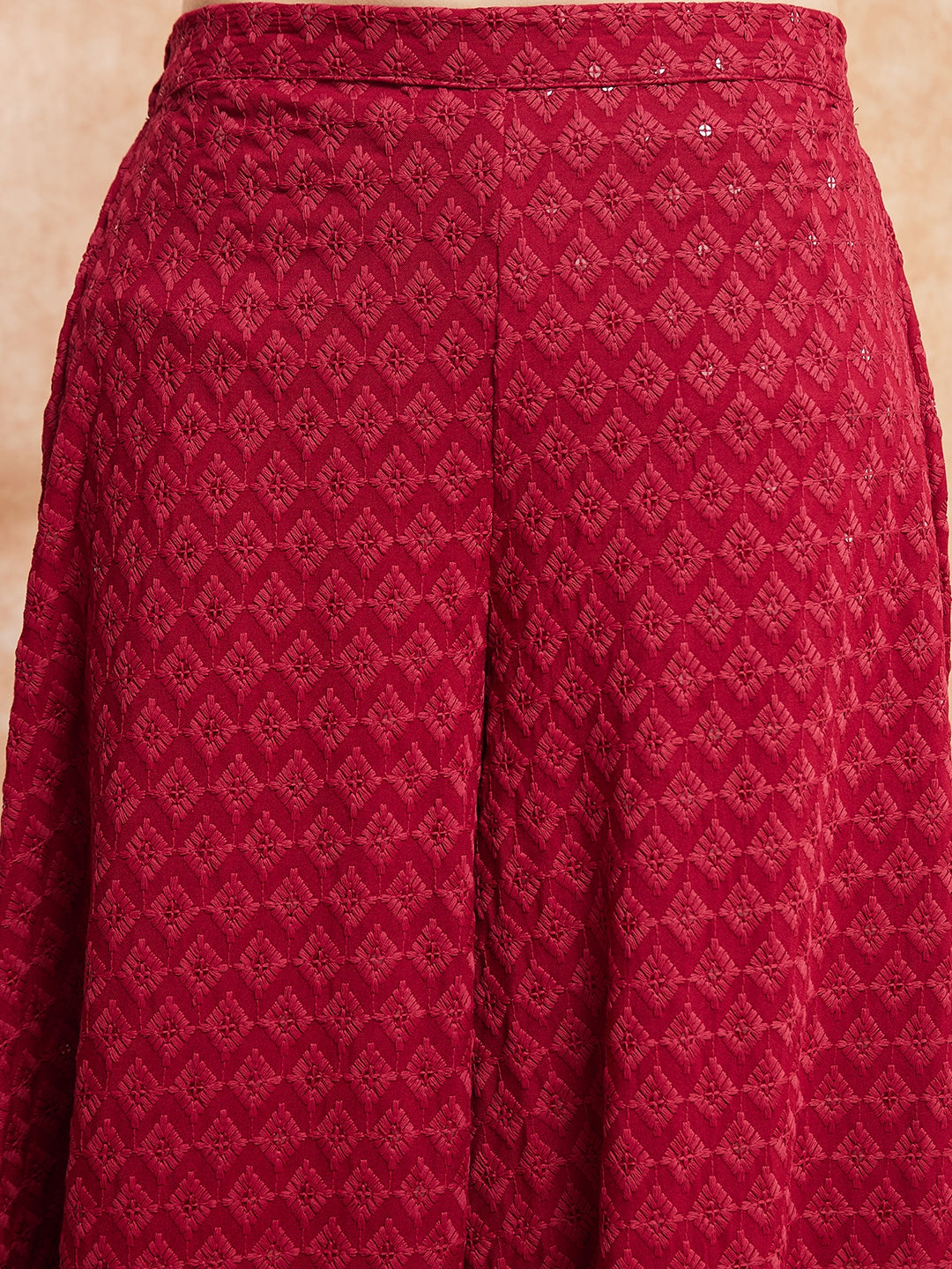 InWeave Women's Maroon Chikankari Long Anarkali Kurta Sharara Set - Swadesiicart