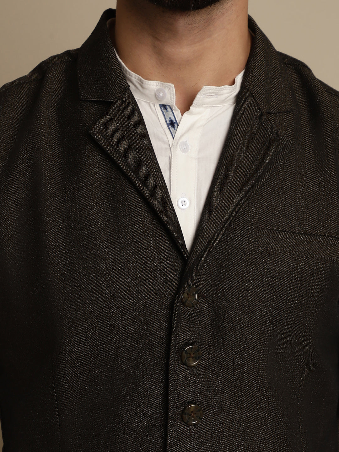 Even Apparels Men's Brown Wool Waistcoat with Notched Lapel | Swadesiicart