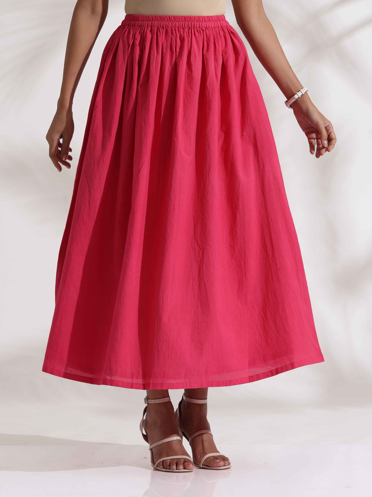trueBrowns Pink Cotton Skirt Co-ord Set - Swadesiicart