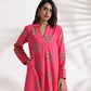 trueBrowns Pink Cotton Print A-line Dress | Swadesiicart