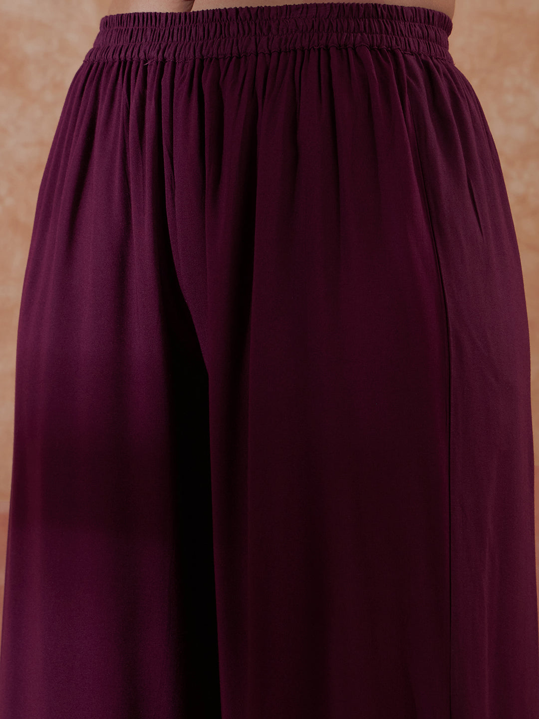 InWeave Women's Burgundy Emb Assymetrical Kurta Pant Set - Swadesiicart