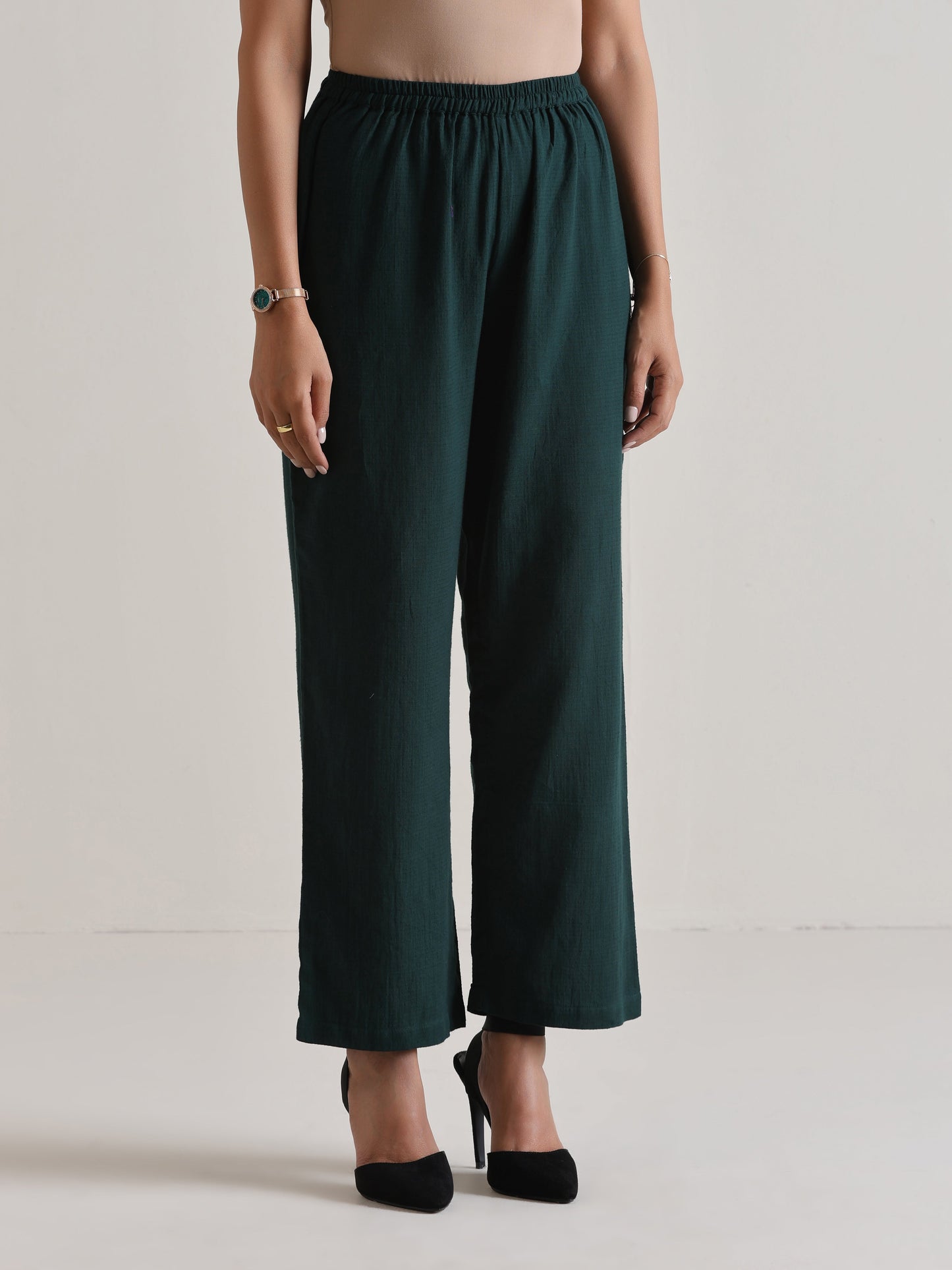 trueBrowns Dark Green Front Placket Co-Ord Set - Swadesiicart