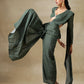 trueBrowns Dark Green Bandhani Printed Silk Palazzo Stitched Saree | Swadesiicart
