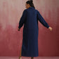 trueBrowns Dark Blue Cotton Dobby Dress | Swadesiicart