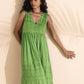 trueBrowns Green Cotton Dobby Yoke Dress | Swadesiicart