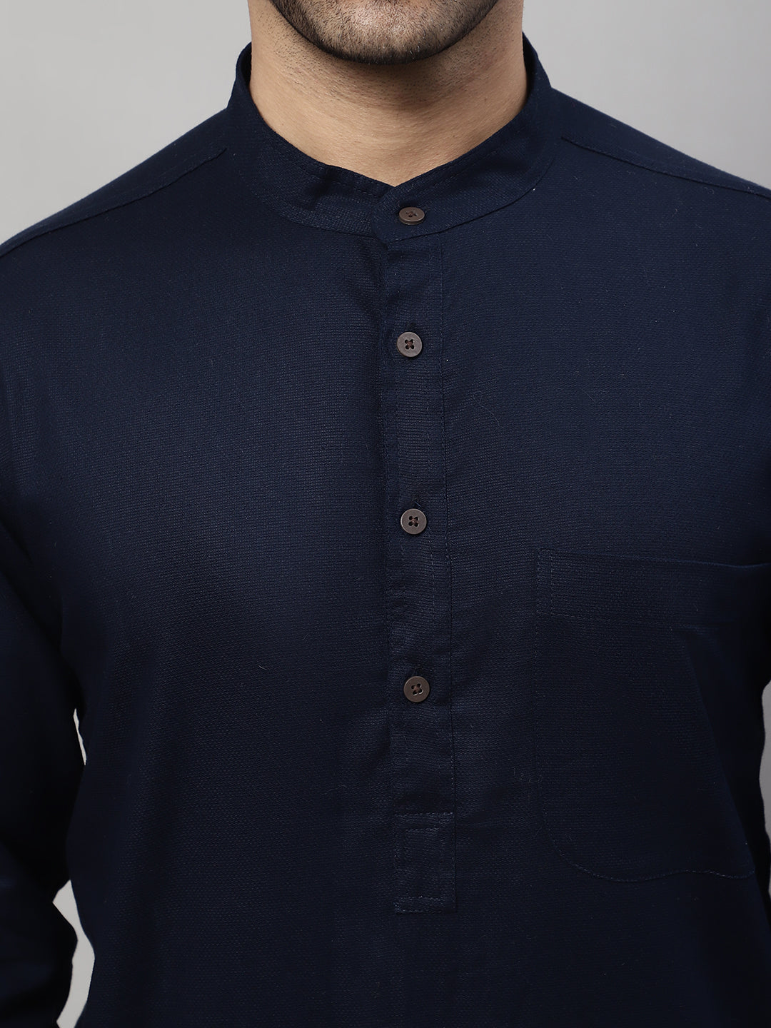 Even Apparels Blue Pure Cotton Kurta With Band Collar | Swadesiicart