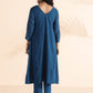 trueBrowns Blue Cotton Dobby Flared Kurta Pant Set | Swadesiicart