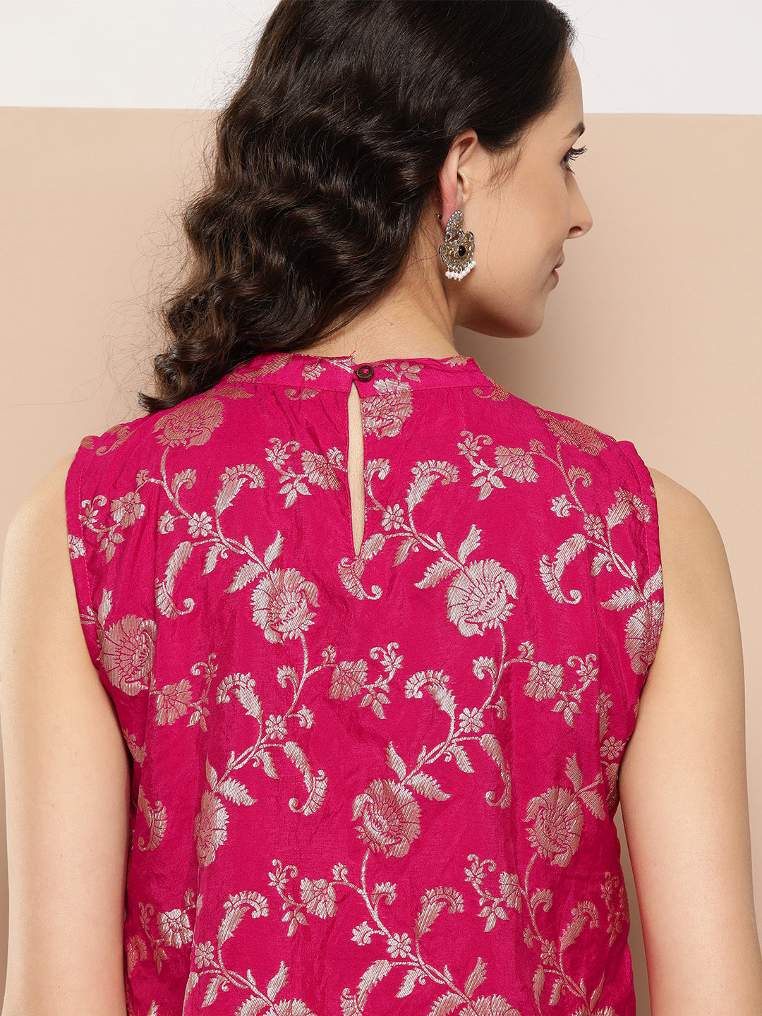 InWeave Women's Fuchsia Brocade Halter Top - Swadesiicart
