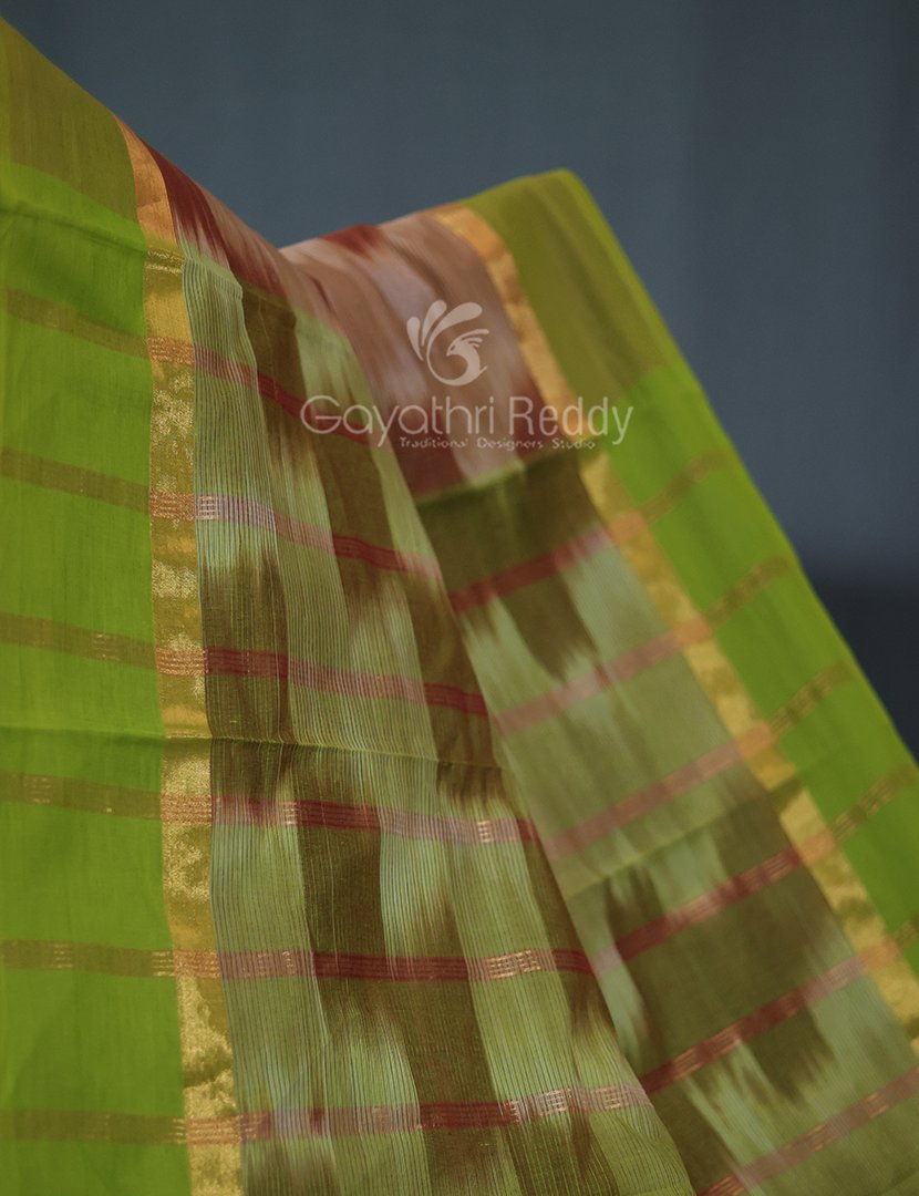 Dual Shades of Beige Mangalagiri Ikkat Cotton Saree By Gayathri Reddy Designer Studio | Swadesiicart