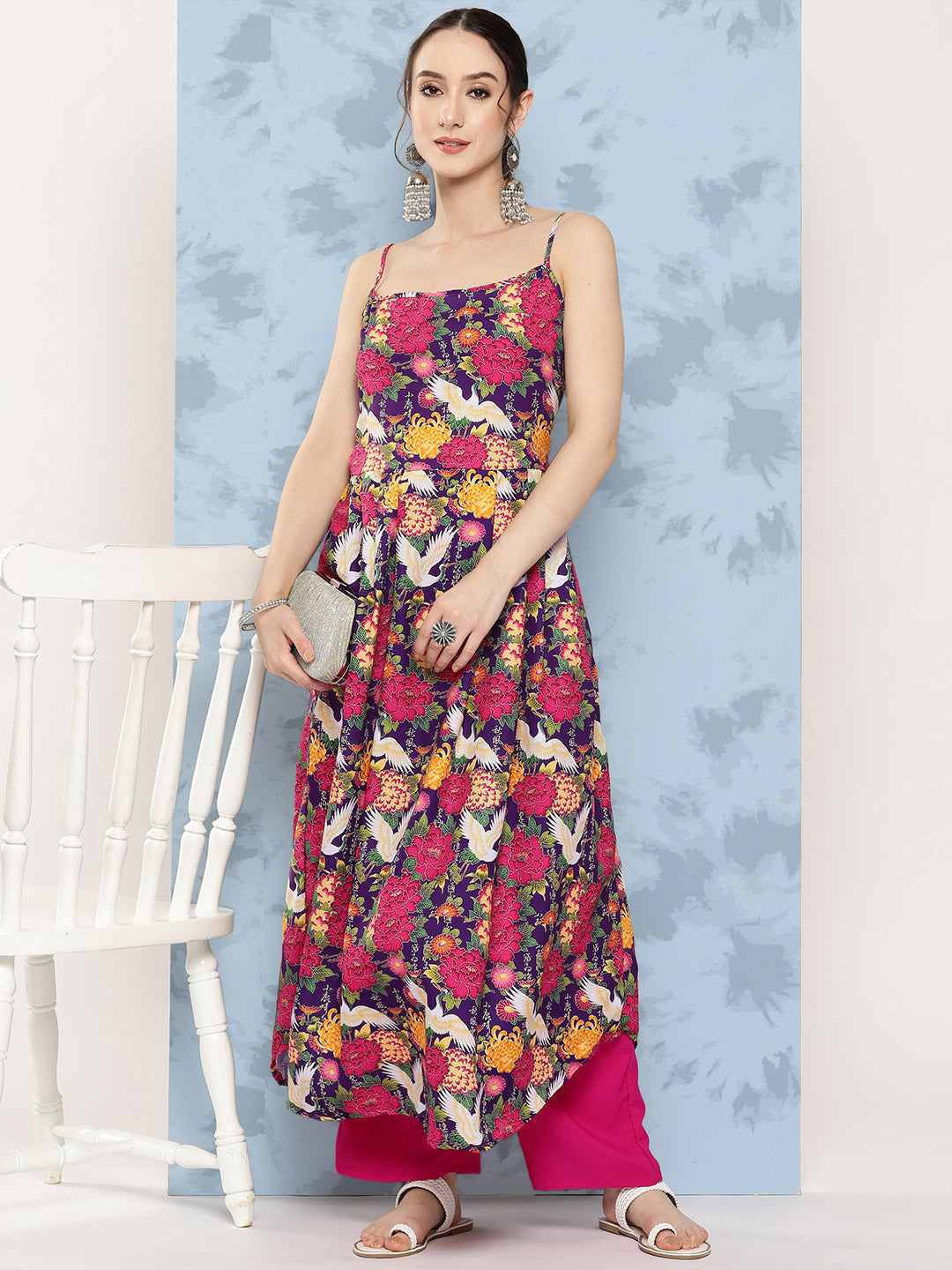InWeave Women's Navy Bird Japanese Art Strappy Set - Swadesiicart