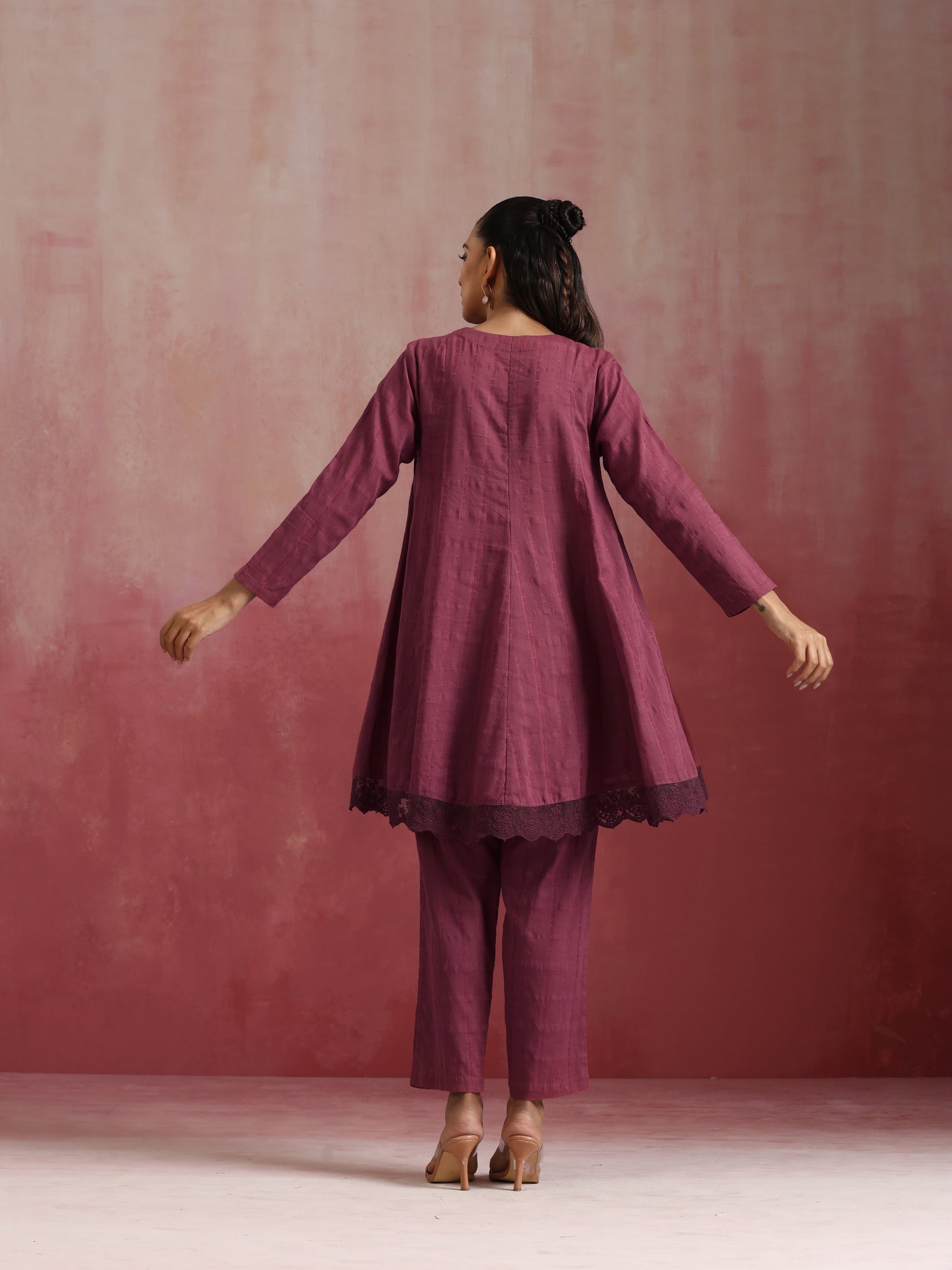 trueBrowns Mauve Cotton Dobby Co-ord set - Swadesiicart