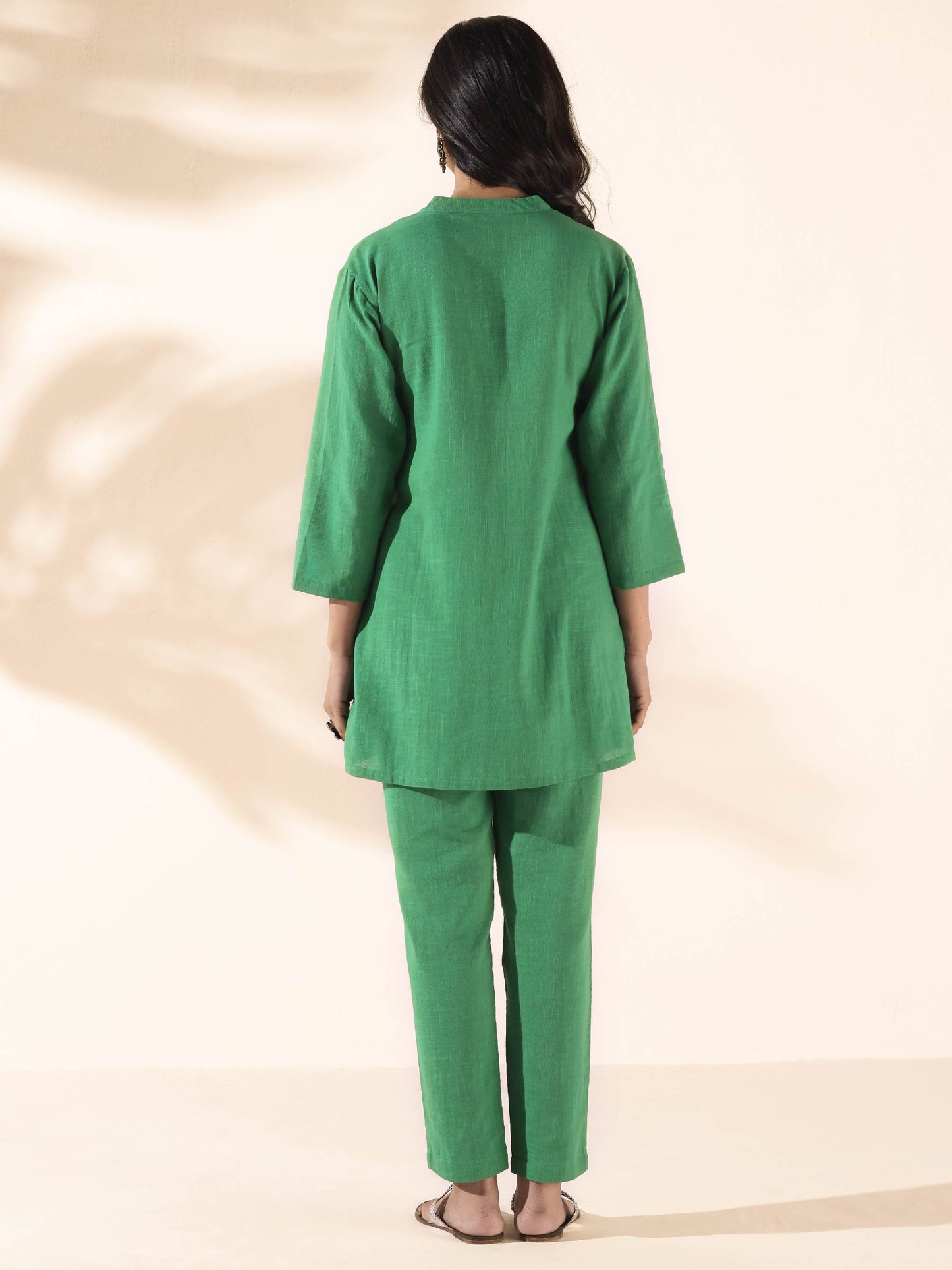 trueBrowns Green Cotton Relaxed Co-ord Set - Swadesiicart