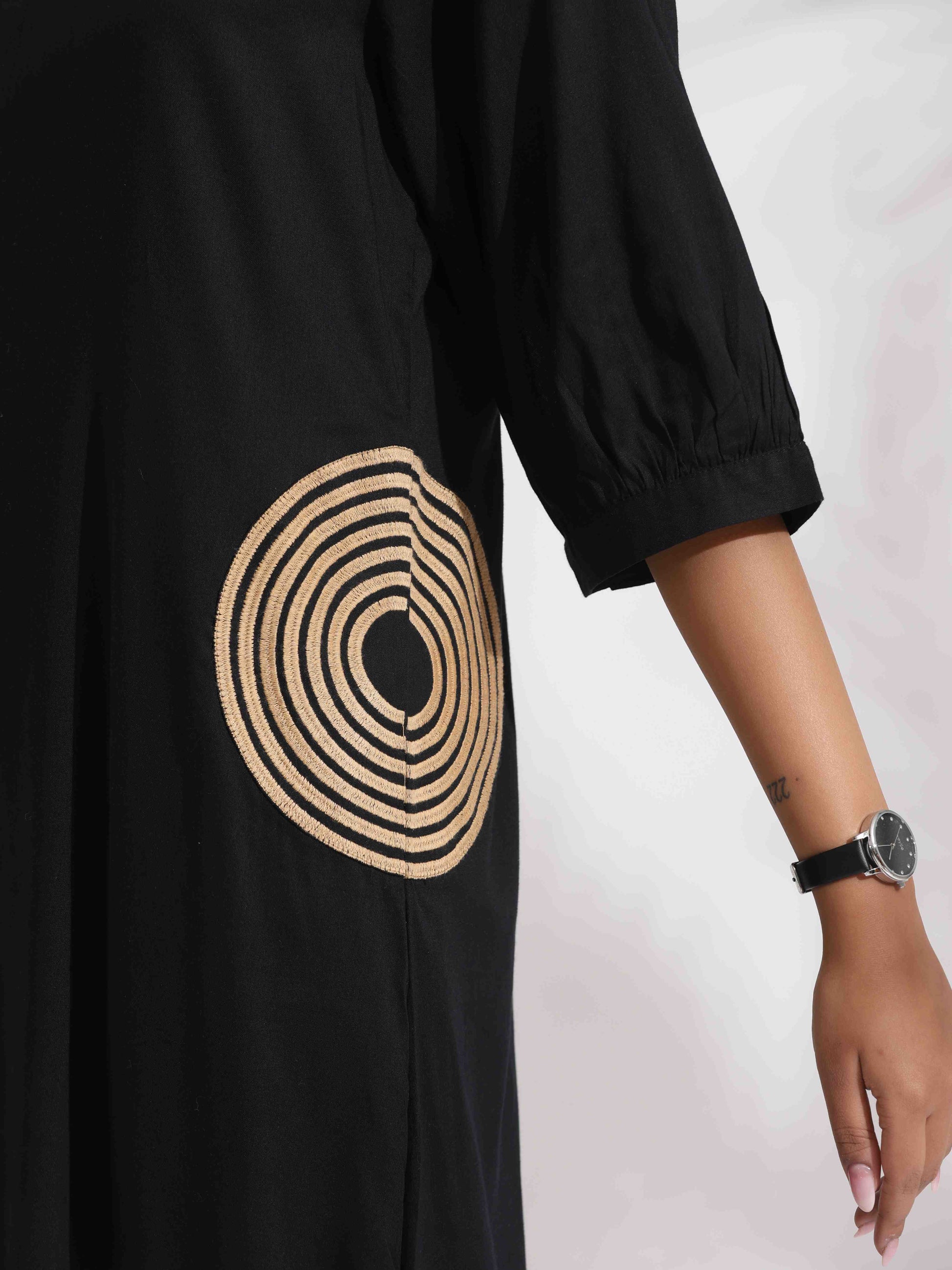 trueBrowns Black Cotton Embroidered Dress | Swadesiicart