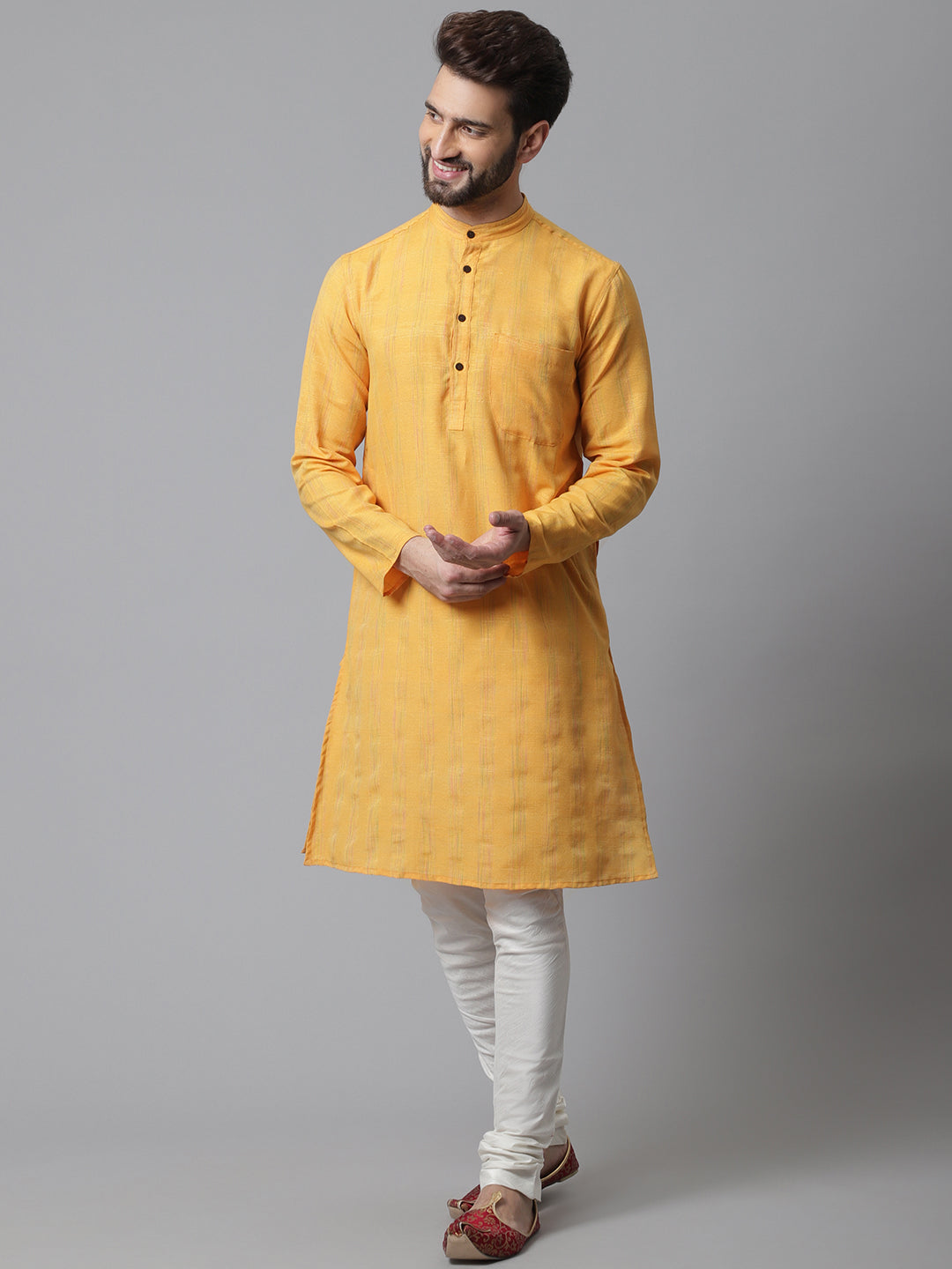 Even Apparels Yellow Kurta With Band Collar | Swadesiicart