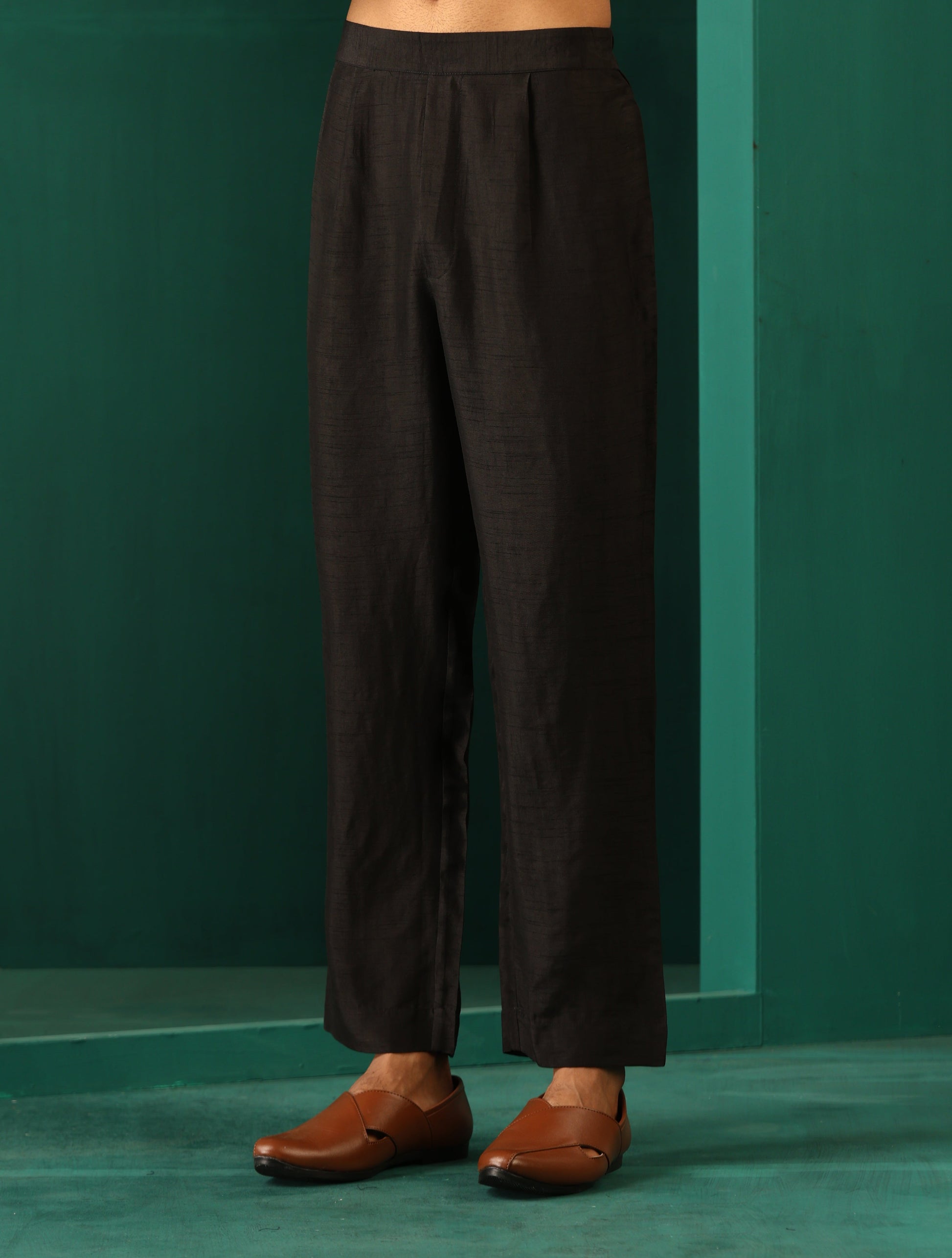 trueBrowns Men's Black Silk Co-ord Set Stitch Detail - Swadesiicart
