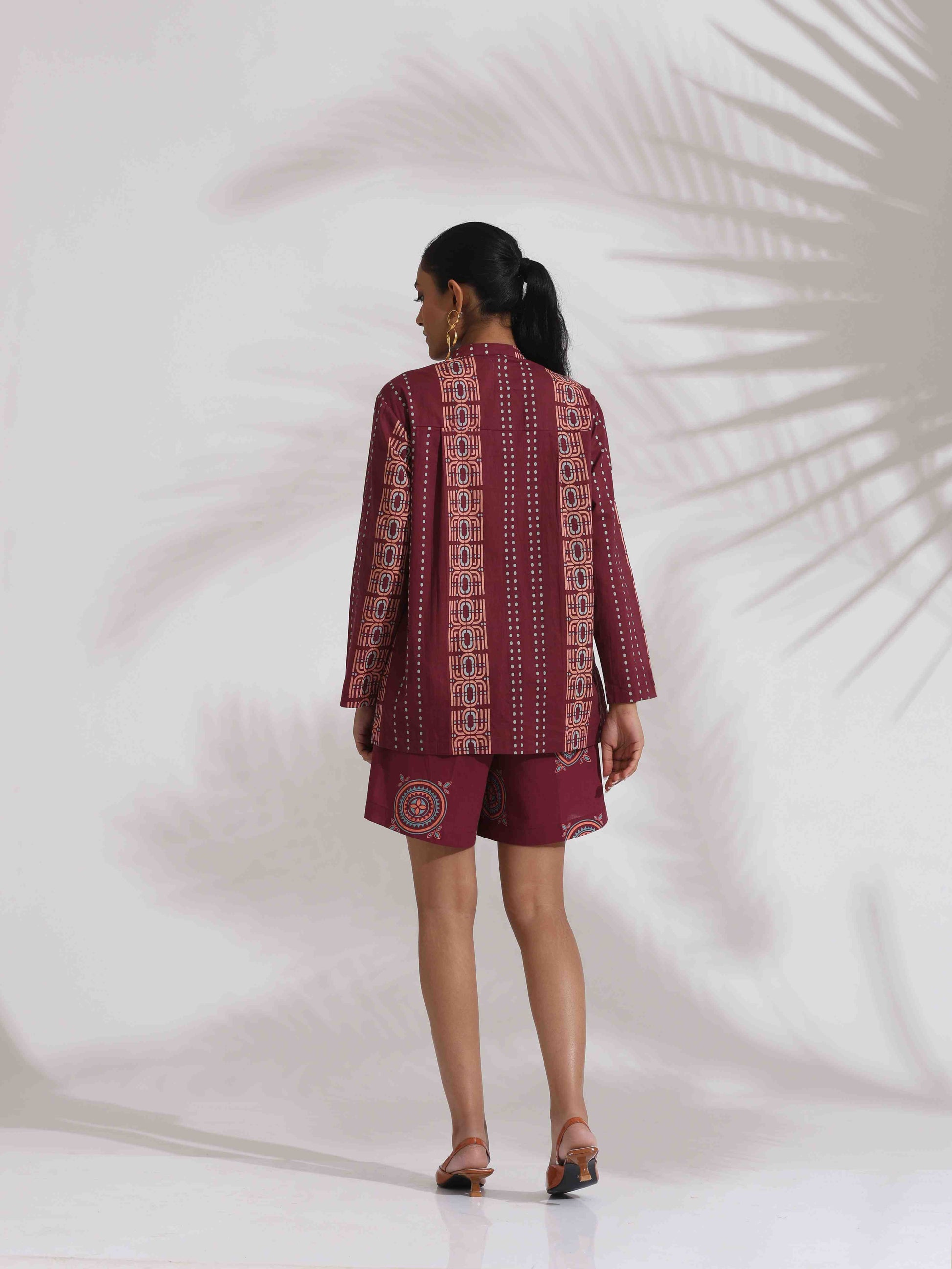 trueBrowns Purple Cotton Print Short Co-ord Set - Swadesiicart
