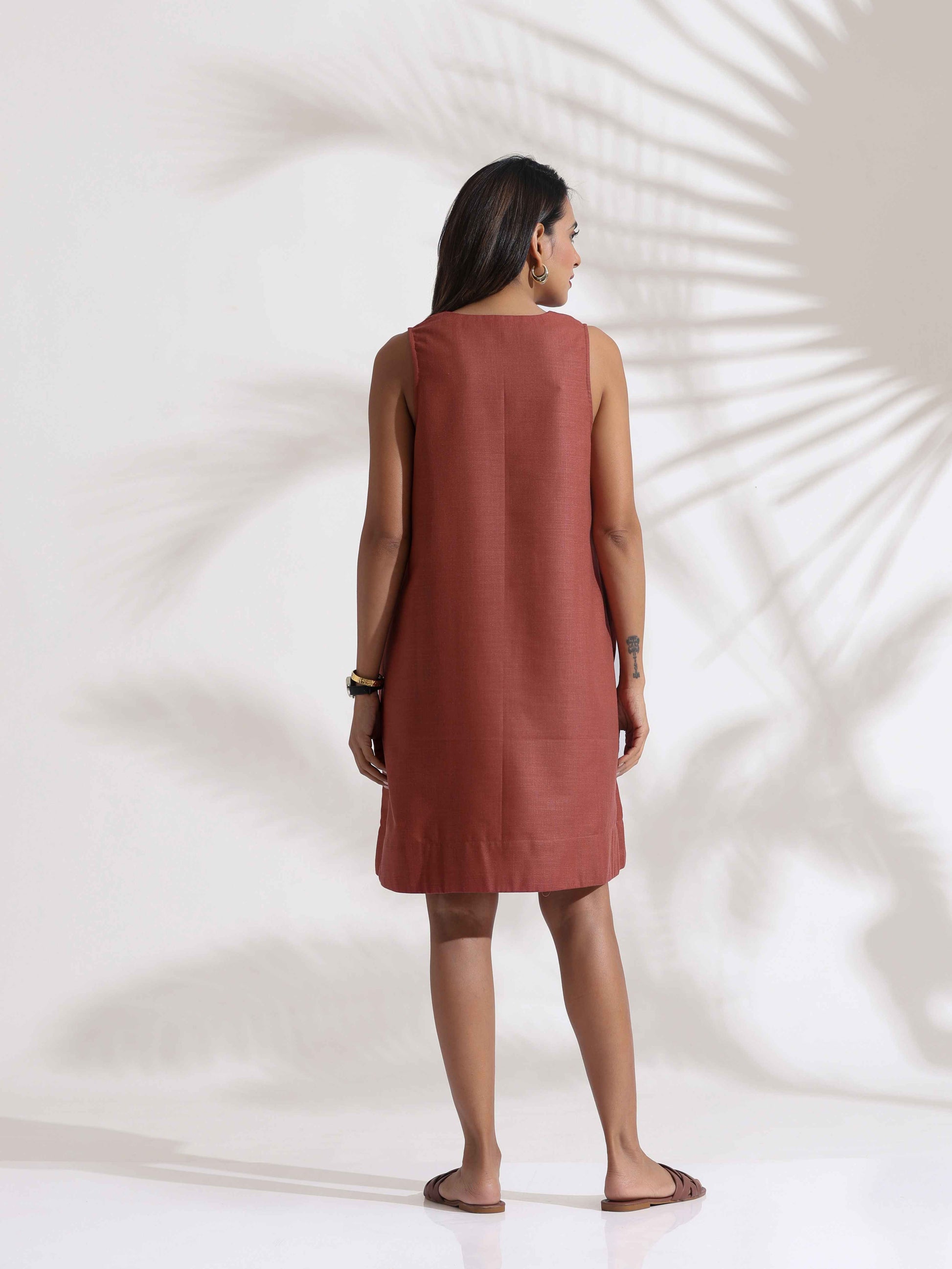 trueBrowns Pink Slub Dress | Swadesiicart