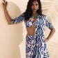 trueBrowns Blue White Muslin Ikat Saree | Swadesiicart