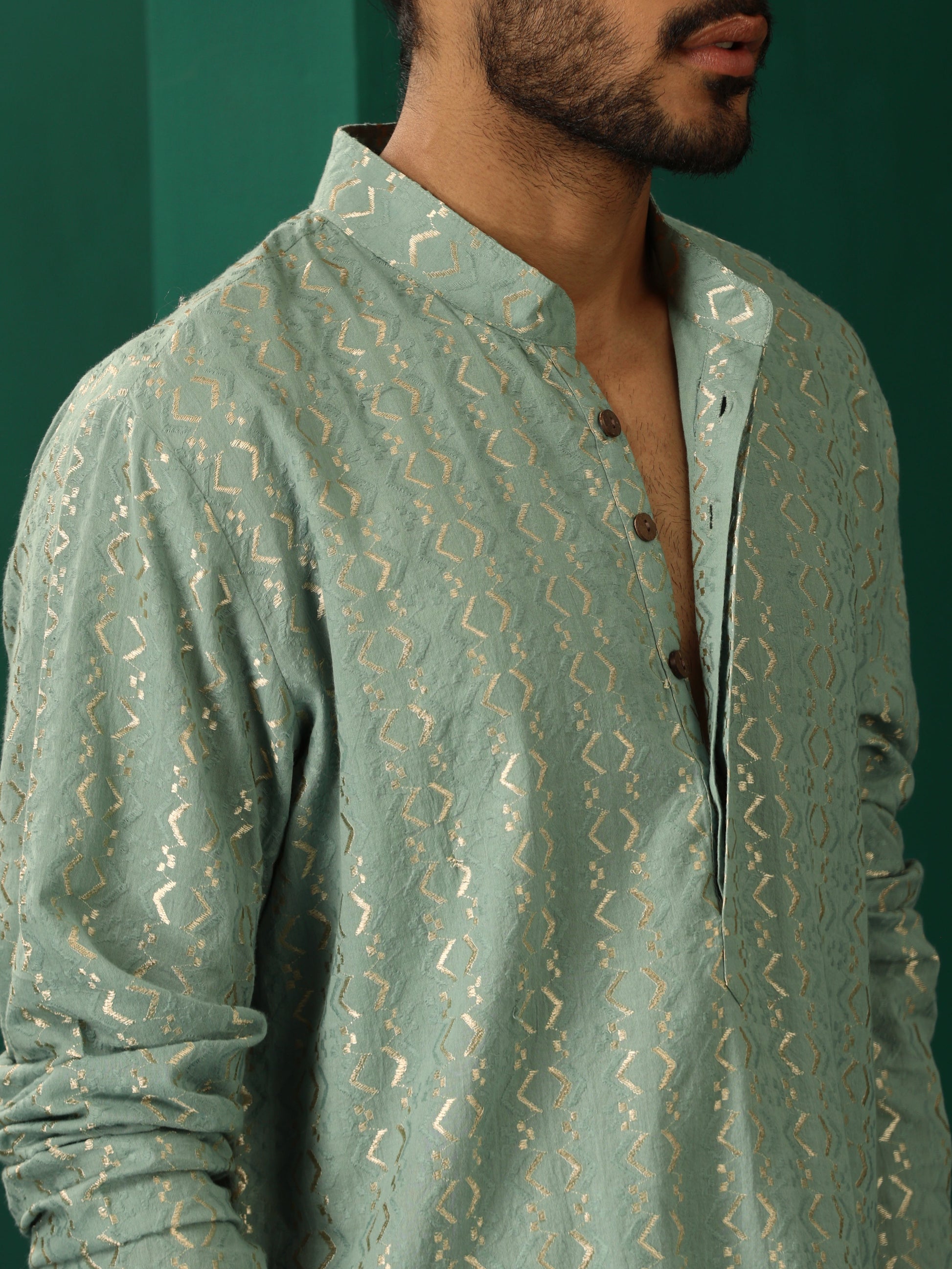 trueBrowns Men's Mint Green Dobby Co-ord Set - Swadesiicart