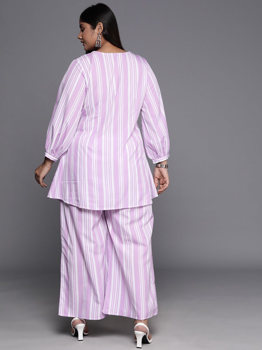 Ahalyaa Plus Size Striped Tunic with Palazzos | Swadesiicart