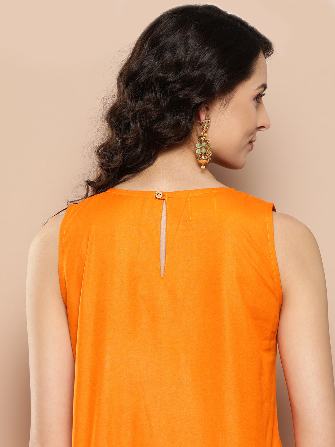 InWeave Women's Tangy Orange Short Pallazo Set W Green Or Dupatta - Swadesiicart