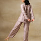 trueBrowns Grey Textured Silk Deep V-Neck Co-Ord Set - Swadesiicart