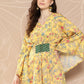 Ahalyaa Women Floral Printed Flared Sleeves Gotta Patti Floral Crepe Kaftan Kurta | Swadesiicart