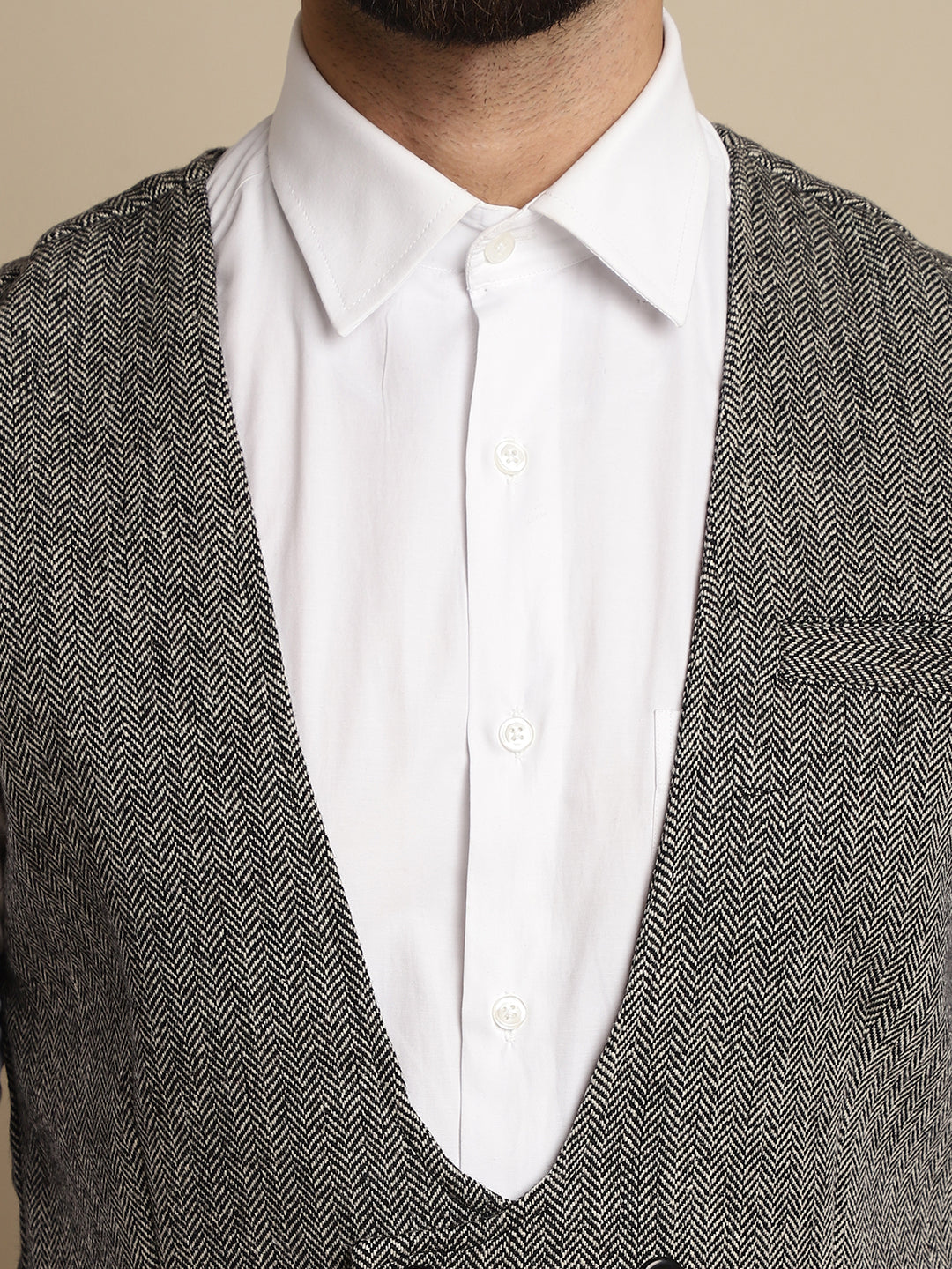 Even Apparels Men's Grey Woolen Double Breast Waistcoat | Swadesiicart