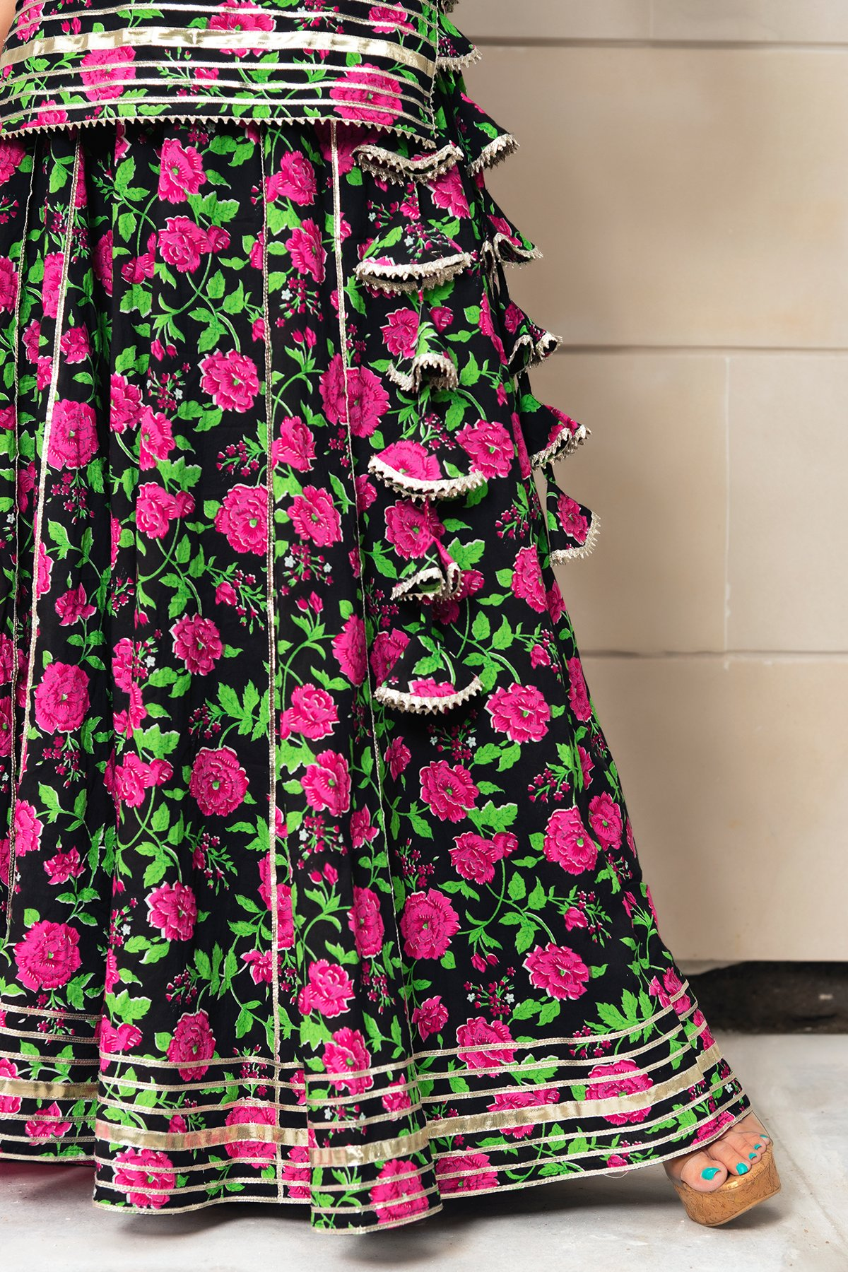 Pomcha Jaipur Gulmohar Cotton Hand Block Skirt Set | Swadesiicart