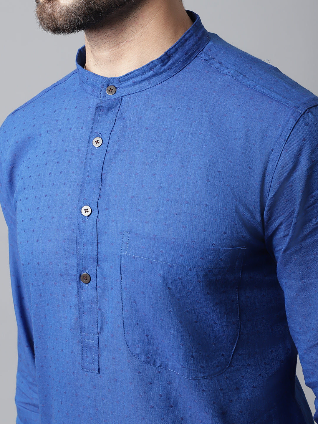 Even Apparels Blue Solid Kurta With Band Collar | Swadesiicart
