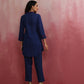 trueBrowns Dark Blue Cotton Dobby Kurta Co-ord set - Swadesiicart