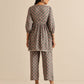trueBrowns Grey Floral Silk Printed Co-Ord Set - Swadesiicart