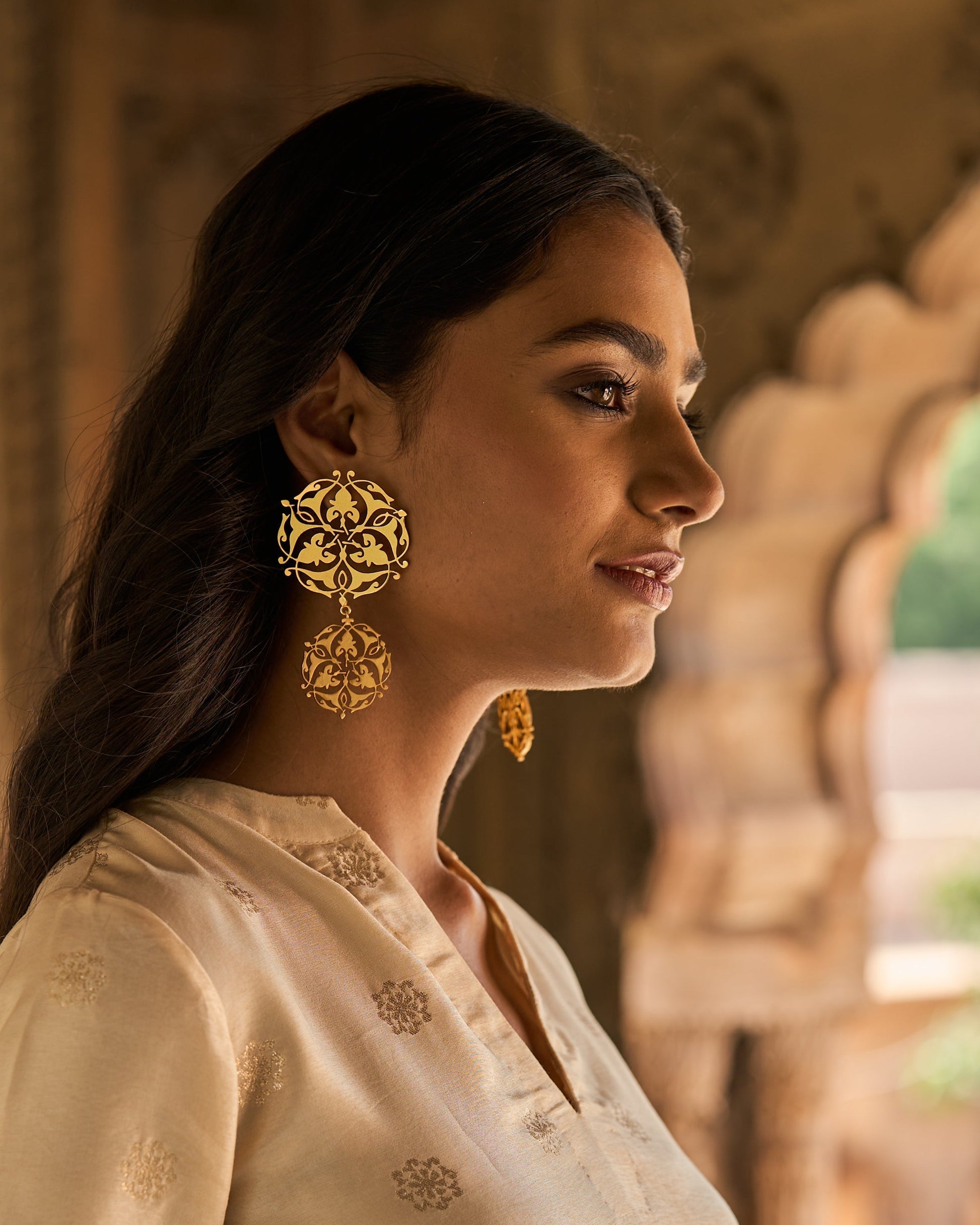 trueBrowns Gold-Polished Circle Drop Earrings | Swadesiicart