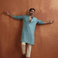 trueBrowns Men's Green Textured Cotton Dobby Kurta | Swadesiicart