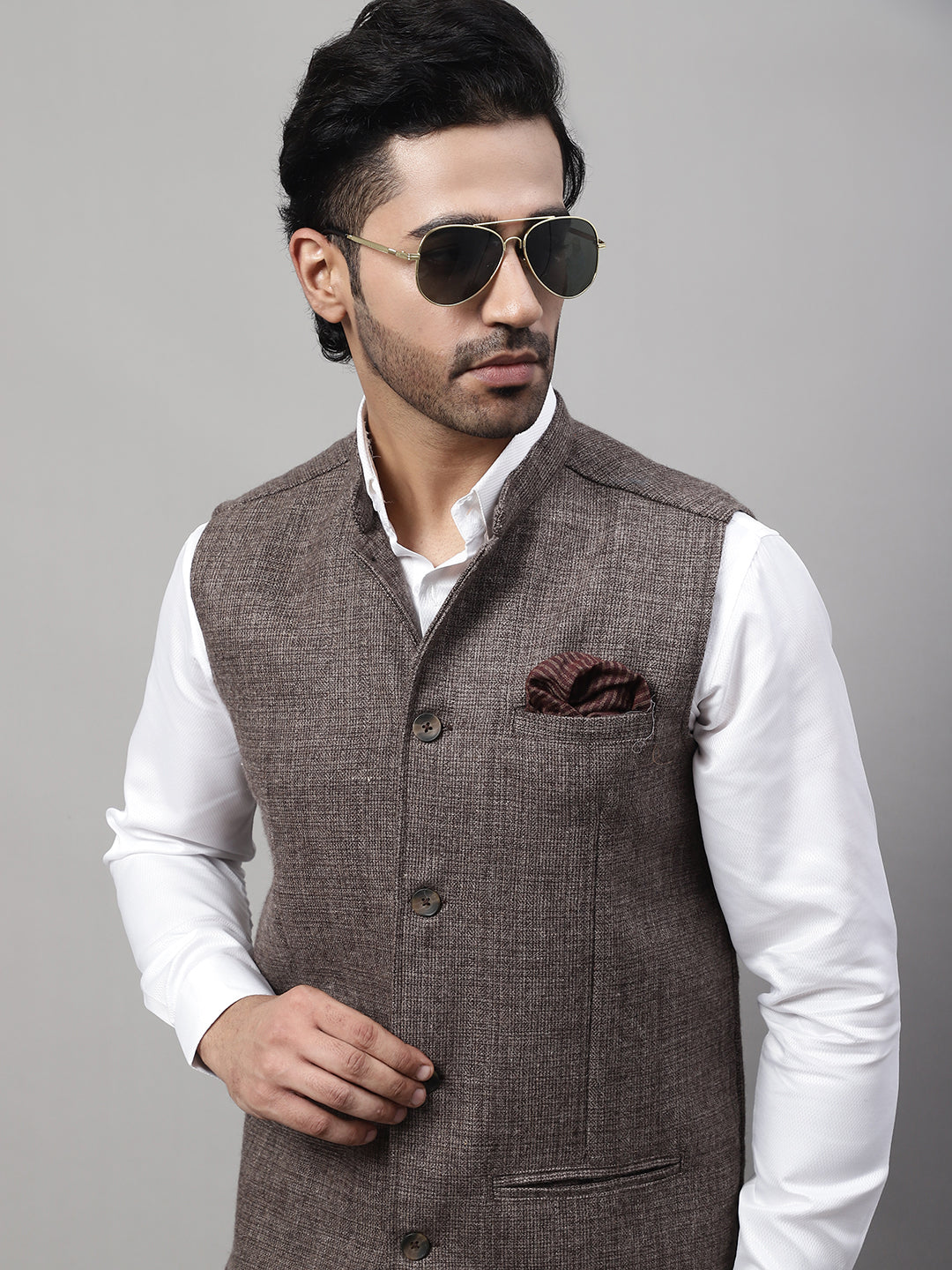 Even Apparels Men's Brown Nehru Jacket With Welt Pockets | Swadesiicart