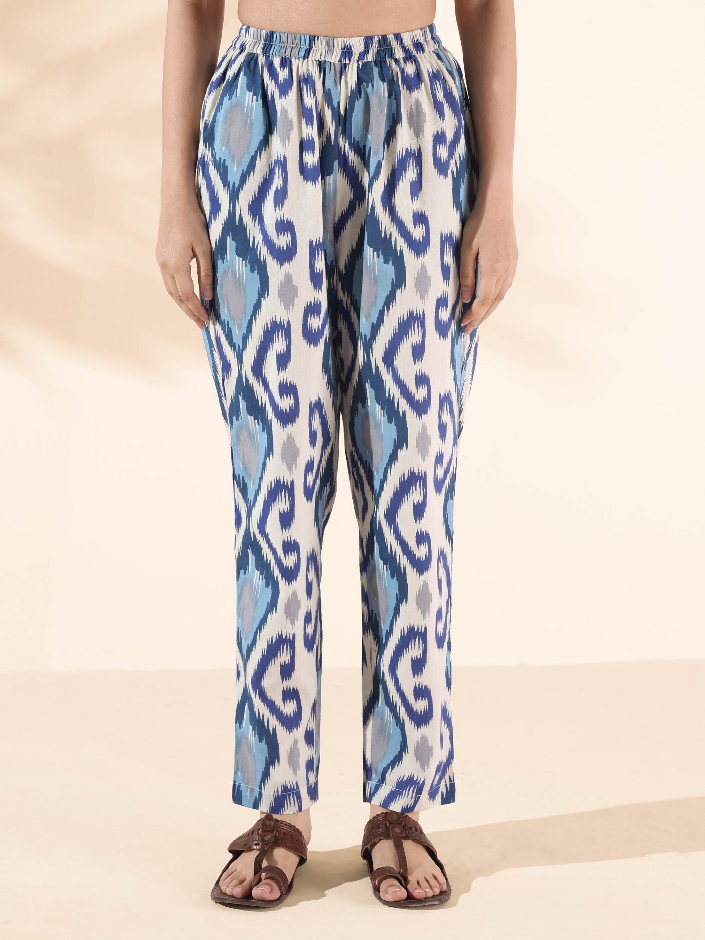 trueBrowns Blue Cotton Ikat Relaxed Co-ord Set - Swadesiicart
