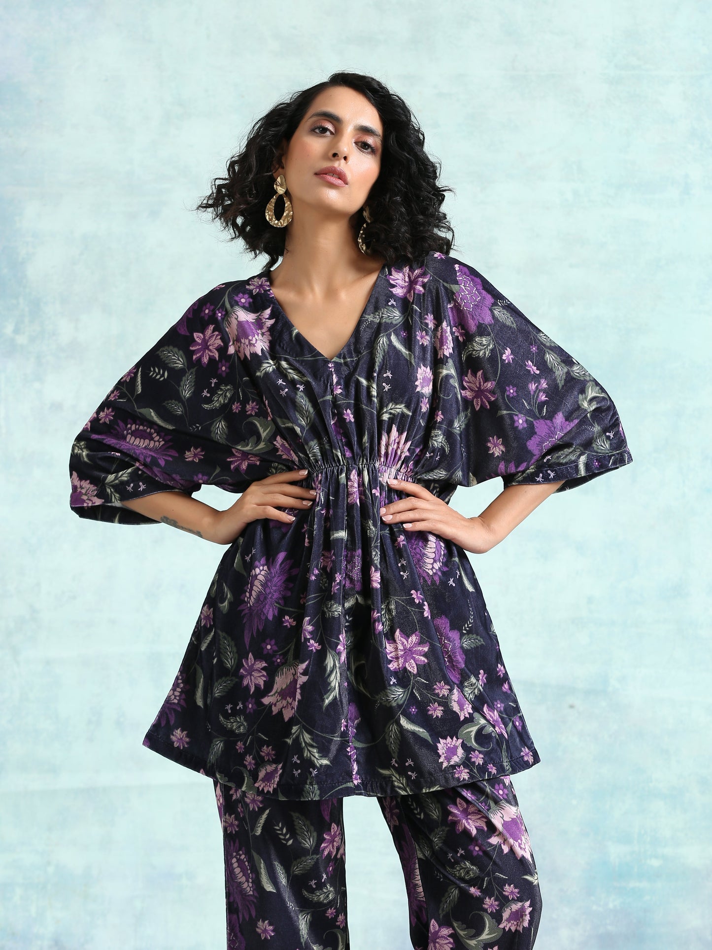 trueBrowns Black Printed Velvet Co-Ord Set - Swadesiicart