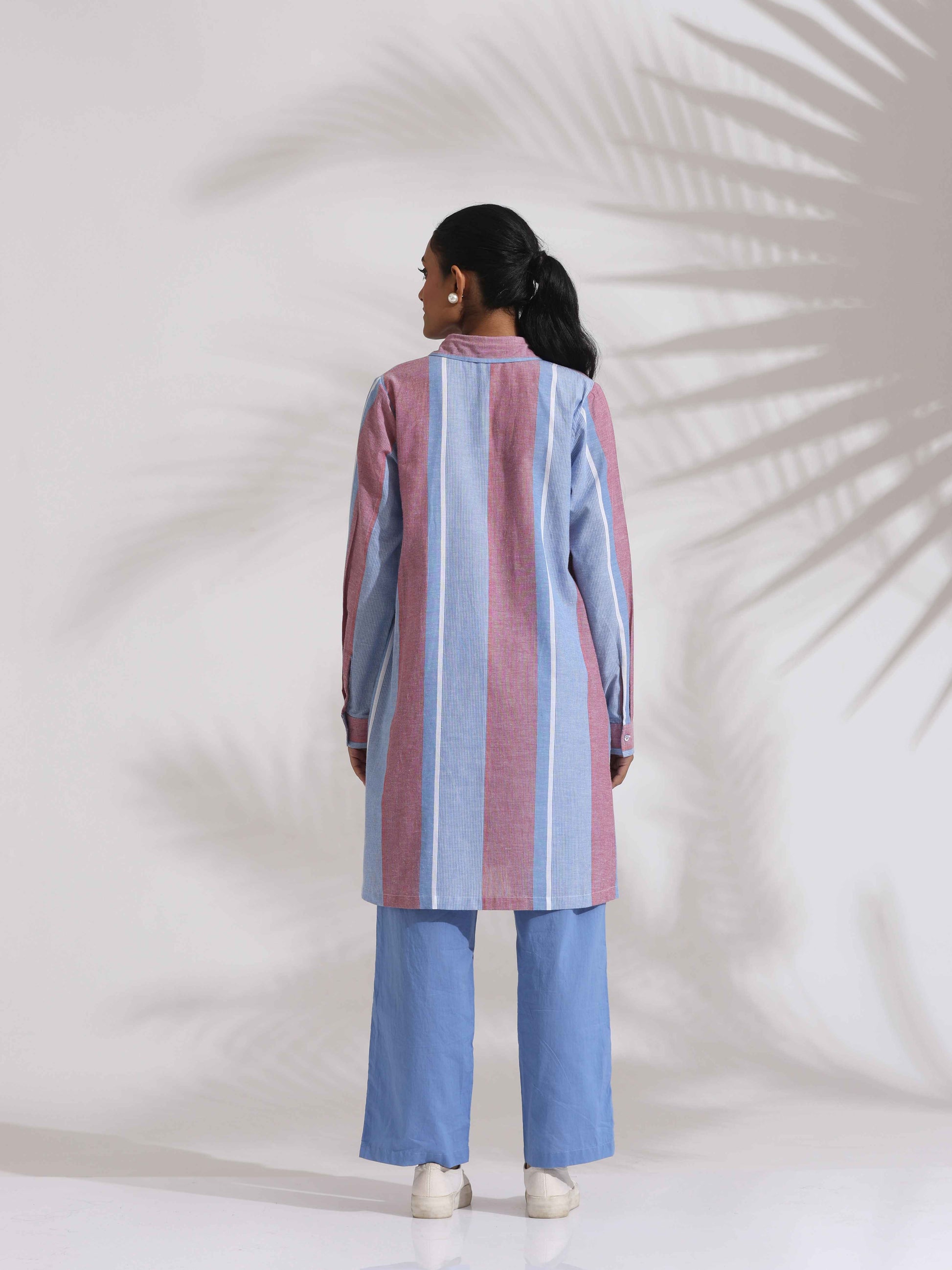 trueBrowns Blue Cotton Stripe Kurta Co-ord Set - Swadesiicart