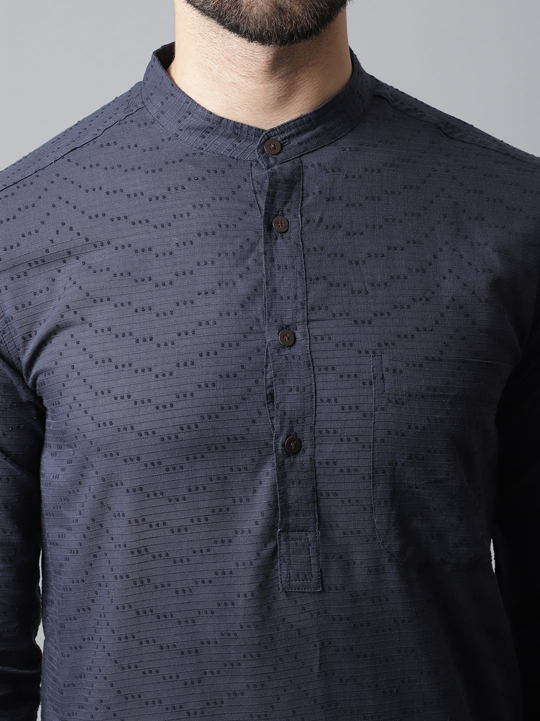 Even Apparels Blue Pure Cotton Kurta With Band Collar | Swadesiicart